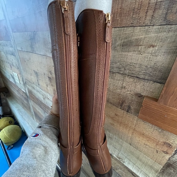 TORY BURCH ADELINE 21MM ALMOND BROWN TUMBLED LEATHER RIDING BOOTS W7 - Picture 7 of 14
